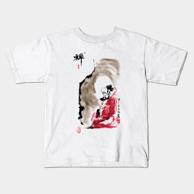 Bodhidharma Meditates 01 Kids T-Shirt by Huluhua